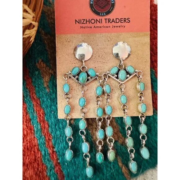 Handcrafted Turquoise & Sterling Silver Chandelier Dangle Earrings